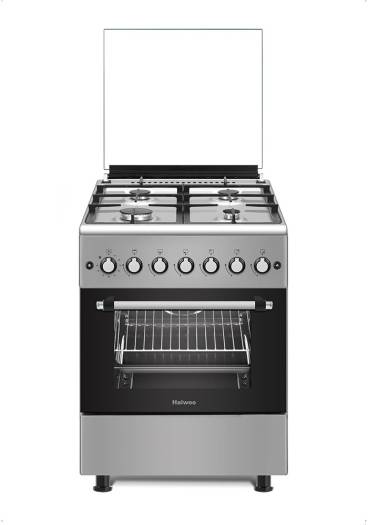 Haiwoo HCR6060HIX Cooking Range, 4x Gas Euro Pool Type Burners, 4mm Flat and Matt Finishing Burner Caps, Ceramic Ribbed Cavity, Rotisserie Feature, Knob Control, Inox Finish | B0CM24ZTYS