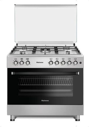 Haiwoo HCR 9060-HIX Cooking Range, 5 Gas Burners, Knob Ignition, Inox Sides, AC220-240V, 280°C, Grey | B0C6HXZGQN