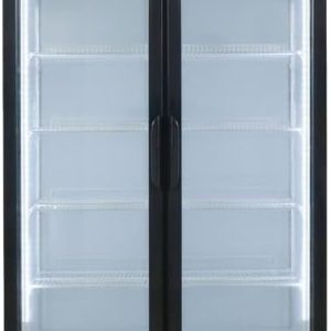 Haiwoo Showcase Chiller Two Door Double Layer Glass 1100L, Cooling Capacity 879L, Model Hwch-1100H - 1 Years Full & 5 Years Compressor Warranty 75x100x200Cm Body Color Black, Inside White