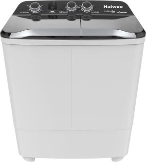 Haiwoo HWM-750X Semi Automatic Washing Machine Twin Tub HWM-750, Motor Safeguard Technology, Spin Air Dry Copper Motor Impeller, 7kg AC 220-240V, 1 Year Full Warranty White