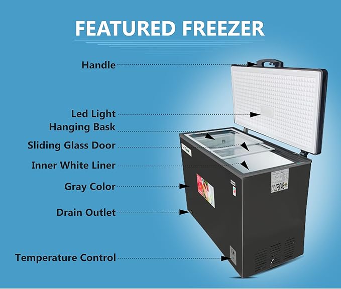 Haiwoo 250 Litre Chest Freezer, Single Door, Super Freezer Elite Series with Inner Glass, Storage Basket, HDF250WBG, Gray - Image 3